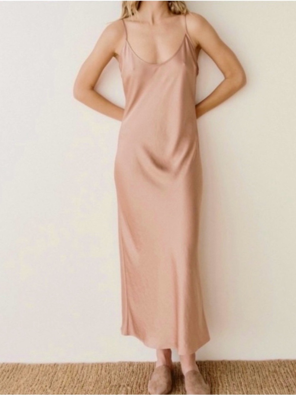 Jenni Kayne Rose Pink Satin Maxi Slip Dress
